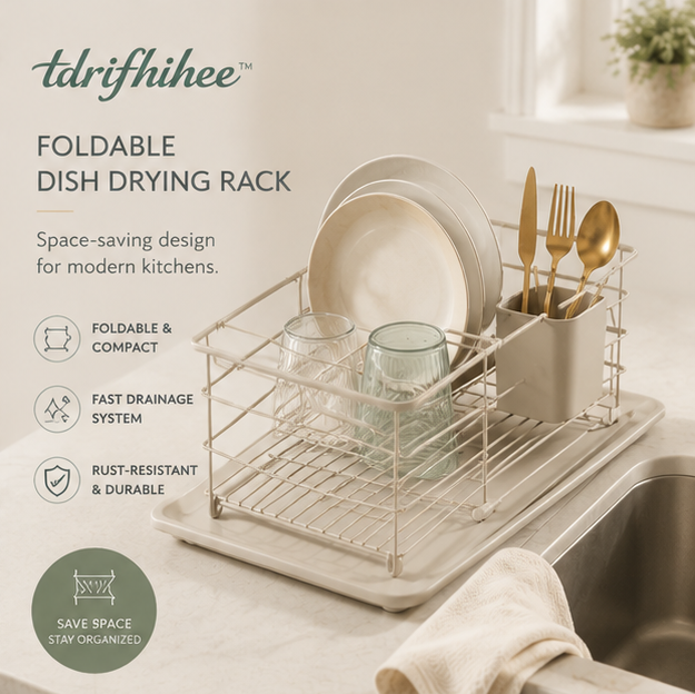 tdrifhihee™ Foldable Dish Drying Rack | Compact Kitchen Organizer | Space Saving Sink Rack