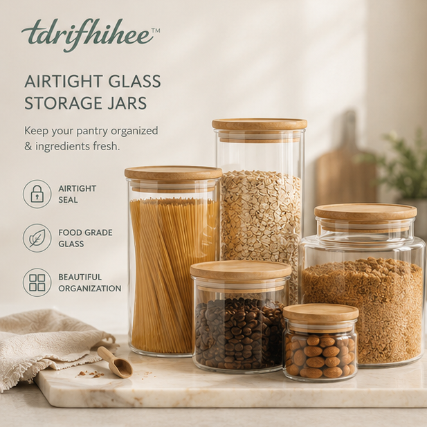 tdrifhihee™ Airtight Glass Food Storage Jars | Pantry Organization Container Set