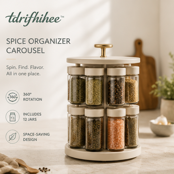 tdrifhihee™ Portable Spice Organizer Carousel | Rotating Seasoning Rack Set