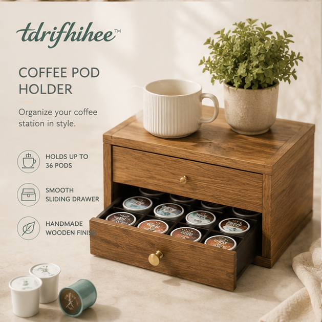 tdrifhihee™ Handmade Wooden Coffee Pod Holder | K-Cup Organizer Drawer