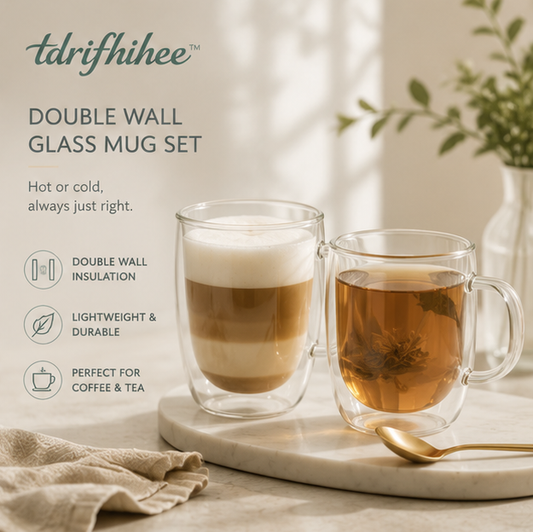 tdrifhihee™ Double Wall Glass Mug Set | Insulated Coffee Cups for Latte & Tea