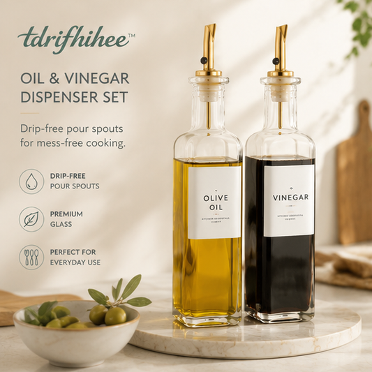 tdrifhihee™ Glass Oil Dispenser Bottle Set | Olive Oil & Vinegar Pourer | Kitchen Counter Accessories